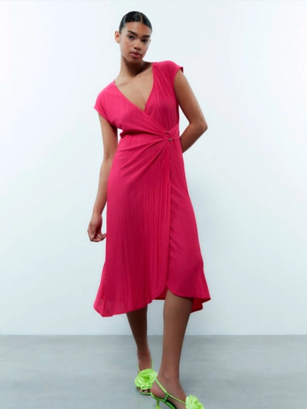 NWT Sfera European Faux Wrap Midi Dress, Berry Pink – Size XL